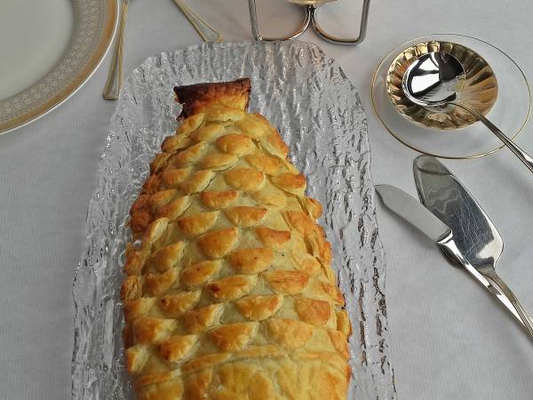Lubina en hojaldre rellena de verduras - Preparación paso 4
