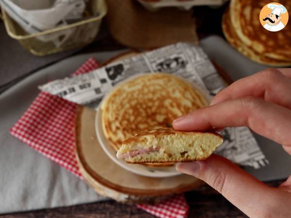 Pancakes con jamón y queso, tortitas rellenas - Preparación paso 6