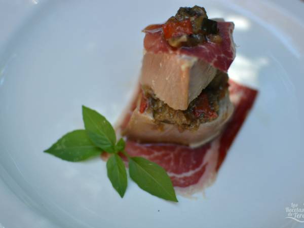 Atún a baja temperatura con jamón ibérico y pisto - Preparación paso 3