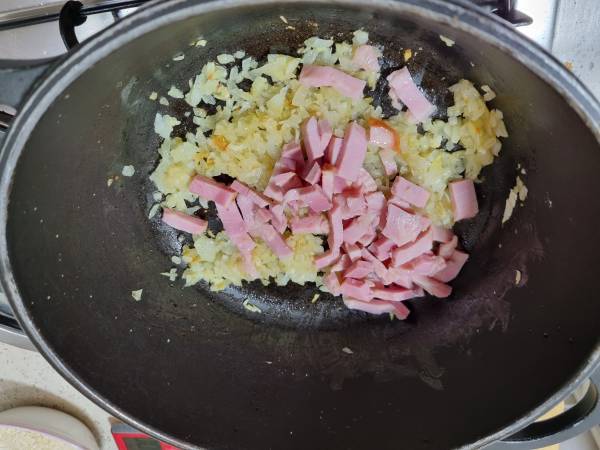 Risotto de espinacas, queso de cabra y lacón ahumado - Preparación paso 4