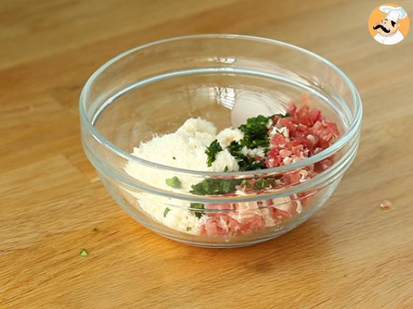 Tortellinis con parmesano, jamón y albahaca - Preparación paso 3