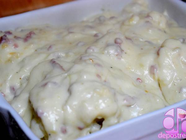 Coliflores con bechamel de jamón - Preparación paso 3