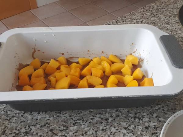 Pudin de bizcocho y melocotón - Preparación paso 7