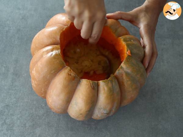 Calabaza asada rellena de crema de gambas (Camarão na moranga) - Preparación paso 3