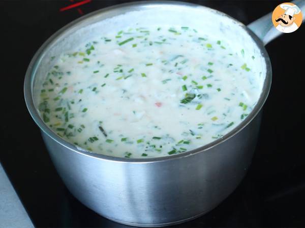 Calabaza asada rellena de crema de gambas (Camarão na moranga) - Preparación paso 10