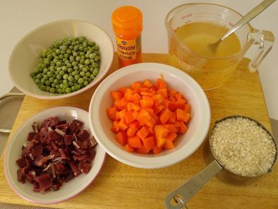 Arroz con verduras y jamón al microondas
