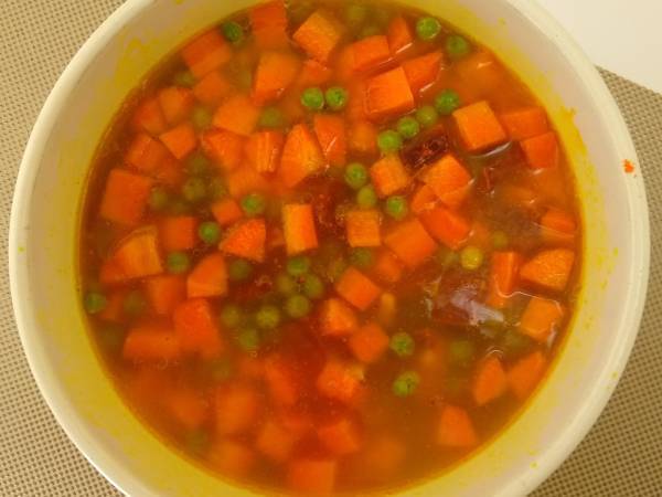 Arroz con verduras y jamón al microondas - Preparación paso 2