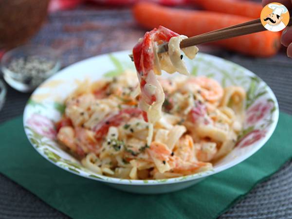 Noodles de arroz con verduras, gambas y leche de coco - Preparación paso 4