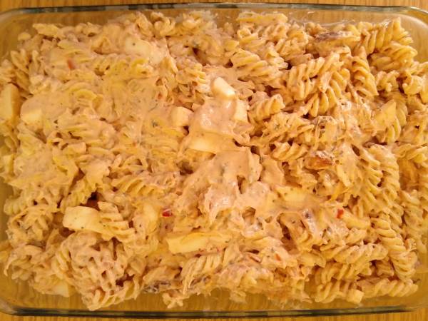 Pasta picante con pollo y gratinada con queso - Preparación paso 8