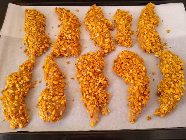 Solomillos de pollo con kikos {al horno} - Preparación paso 4