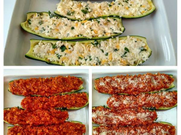 Calabacines rellenos de pollo, estilo lasaña {bajo en carbohidratos} - Preparación paso 7