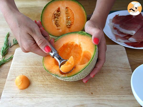 Brochetas de melón, jamón y romero - Preparación paso 1