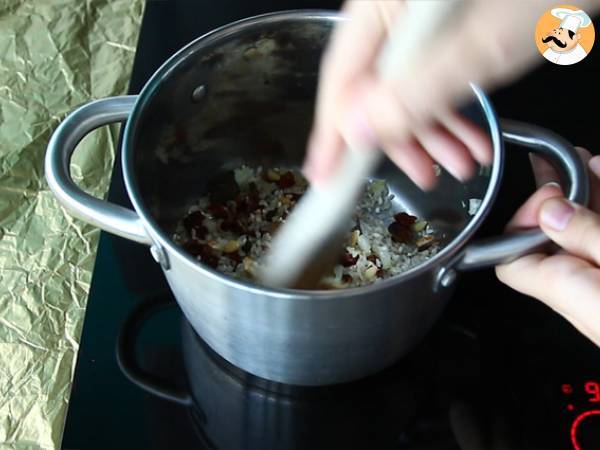 Risotto vegetariano con tomates secos y setas - Preparación paso 2