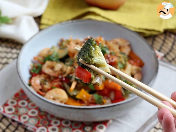 Wok de verduras con gambas - Preparación paso 6