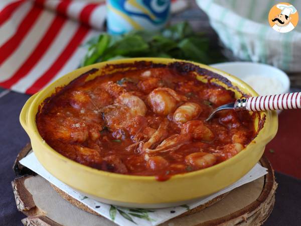 Gratinado de ñoquis con tomate y mozzarella - gnocchi o ñoquis alla sorrentina - Preparación paso 7