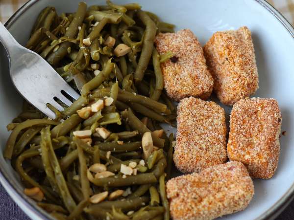 Nuggets crujientes de tofu con judías verdes al estilo tailandés en freidora de aire - Preparación paso 8