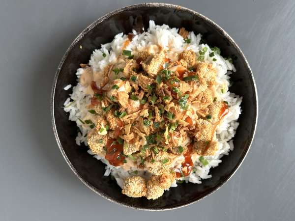 Tofu crujiente con arroz y salsa cremosa: la versión vegetariana del pollo crousty - Preparación paso 6