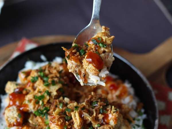 Tofu crujiente con arroz y salsa cremosa: la versión vegetariana del pollo crousty - Preparación paso 7