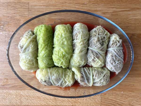 Rollitos de col rellenos de setas, arroz y miso - Preparación paso 7