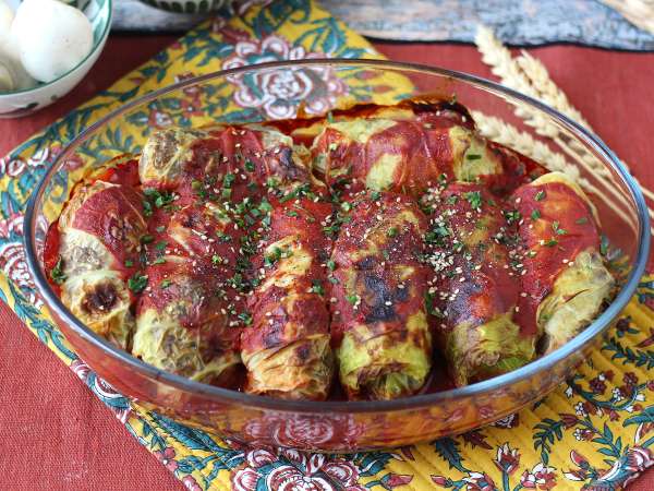 Rollitos de col rellenos de setas, arroz y miso - Preparación paso 11