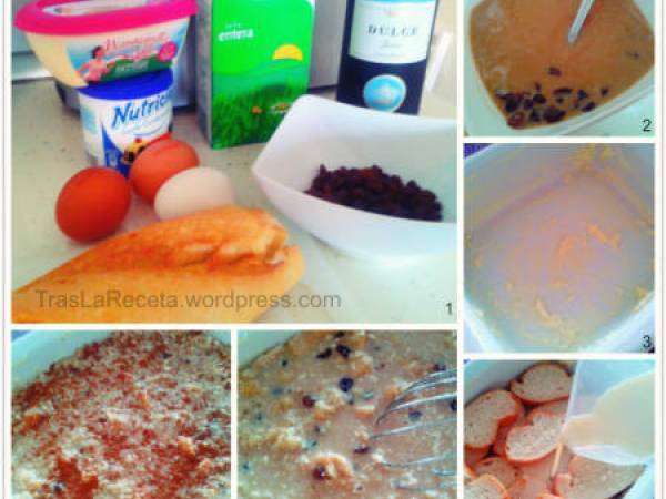 Pudin de pan con pasas y vino dulce - Preparación paso 1