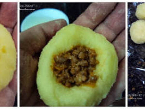 Bombas de patata rellenas de ternera y parmesano - Preparación paso 3