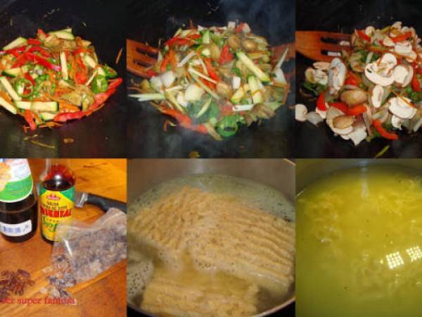 Fideos con hortalizas al estilo oriental - Preparación paso 1