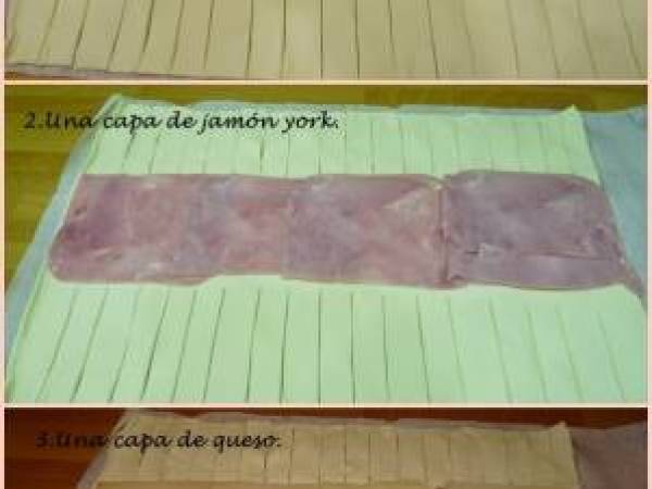 Trenza de hojladre caramelizada de jamón york y queso. - Preparación paso 1