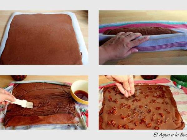 Brazo de Reina de Chocolate con Enguindado - Preparación paso 4