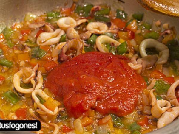 Arroz con bacalao y gambones - Preparación paso 4