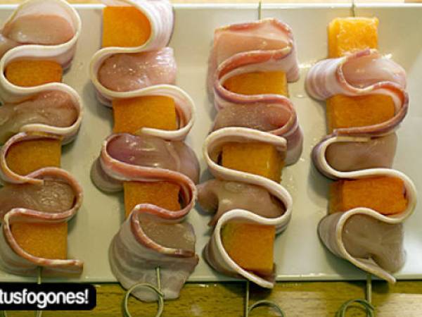 Brochetas de pollo, bacon y calabaza - Preparación paso 1
