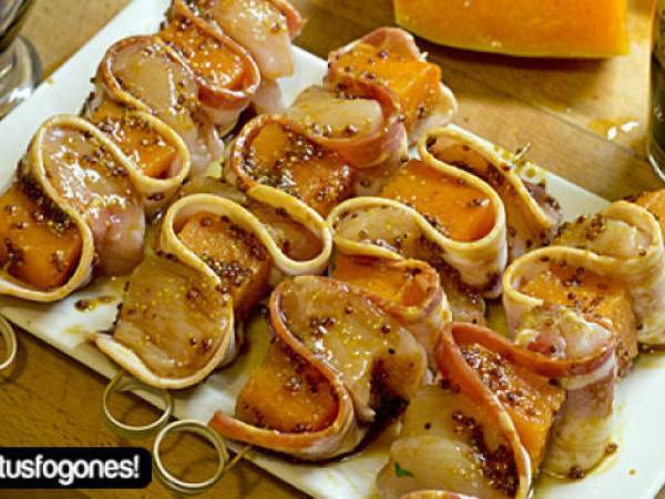 Brochetas de pollo, bacon y calabaza - Preparación paso 2