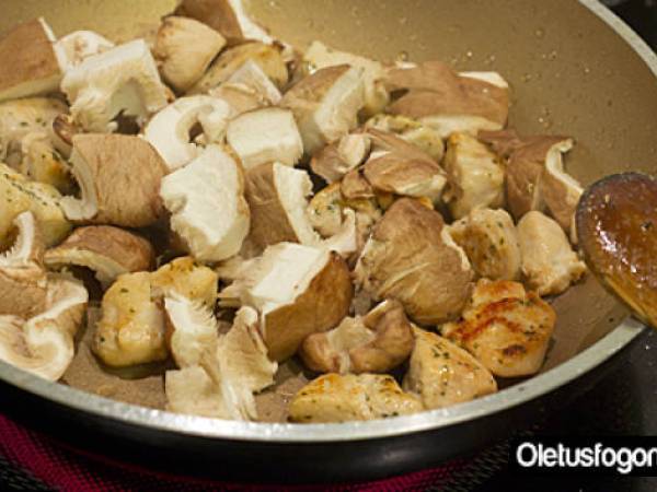 Pasta con pollo y setas - Preparación paso 3
