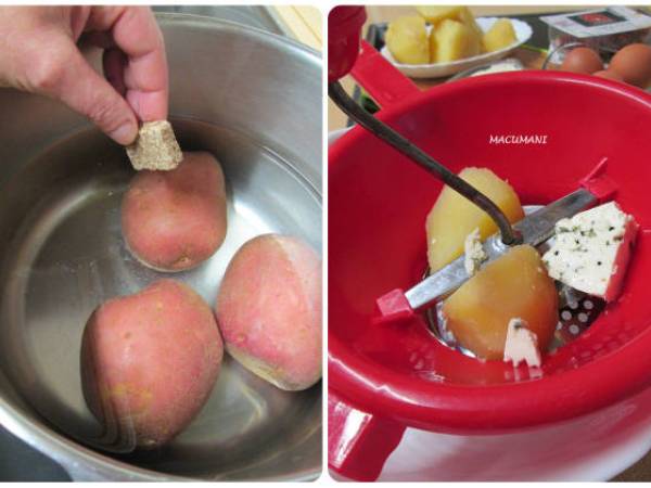 Buñuelos de patata con jamon y queso azul - Preparación paso 1