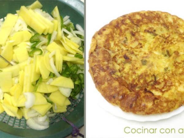 Tortilla de patata con pimiento verde - Preparación paso 1