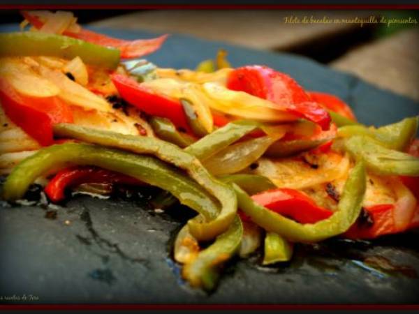 Filete de bacalao en mantequilla de pimientos. - Preparación paso 3