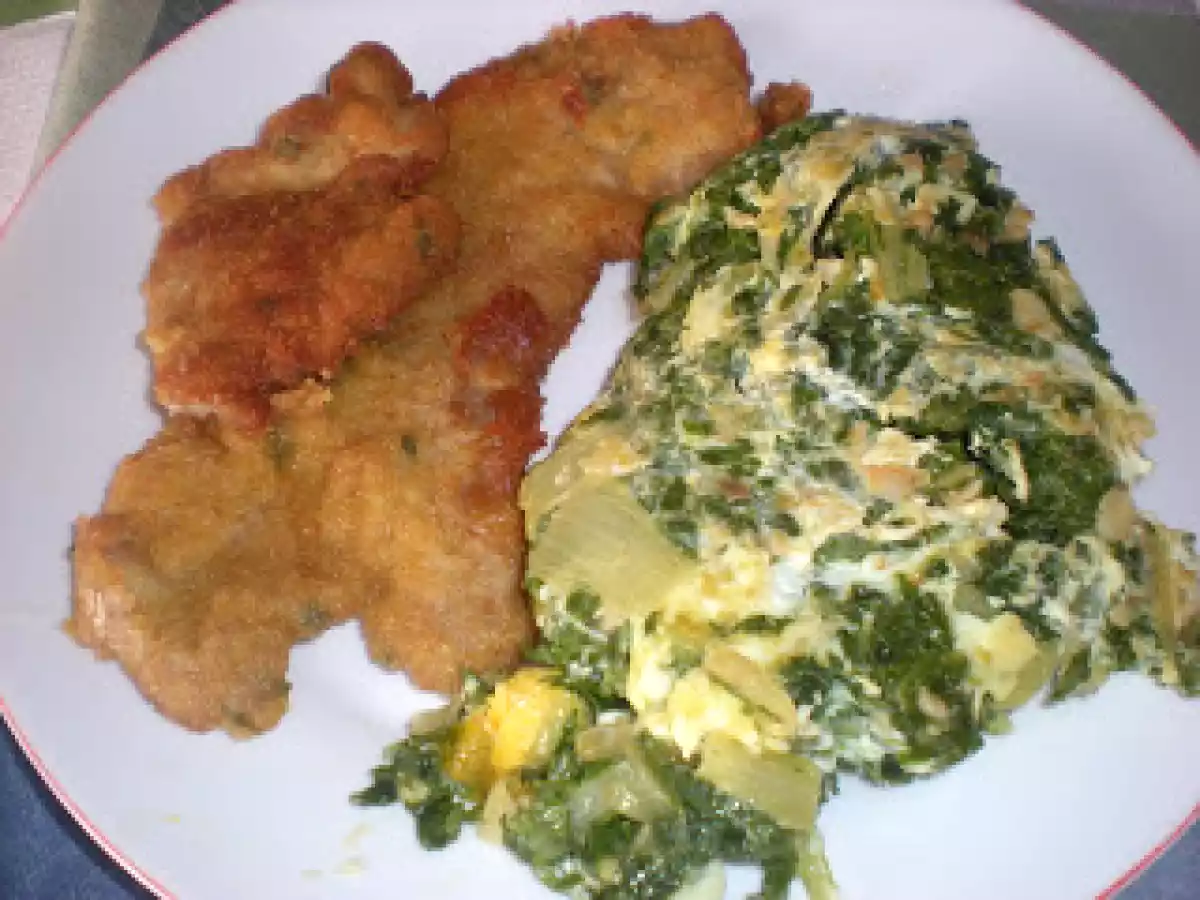 Acelgas rehogadas con filete empanado