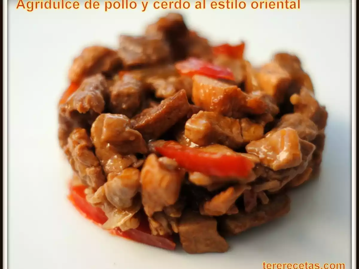 Agridulce de pollo y cerdo al estilo oriental