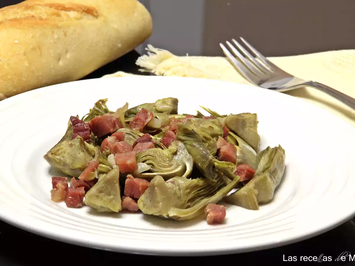 Alcachofas con jamón al microondas