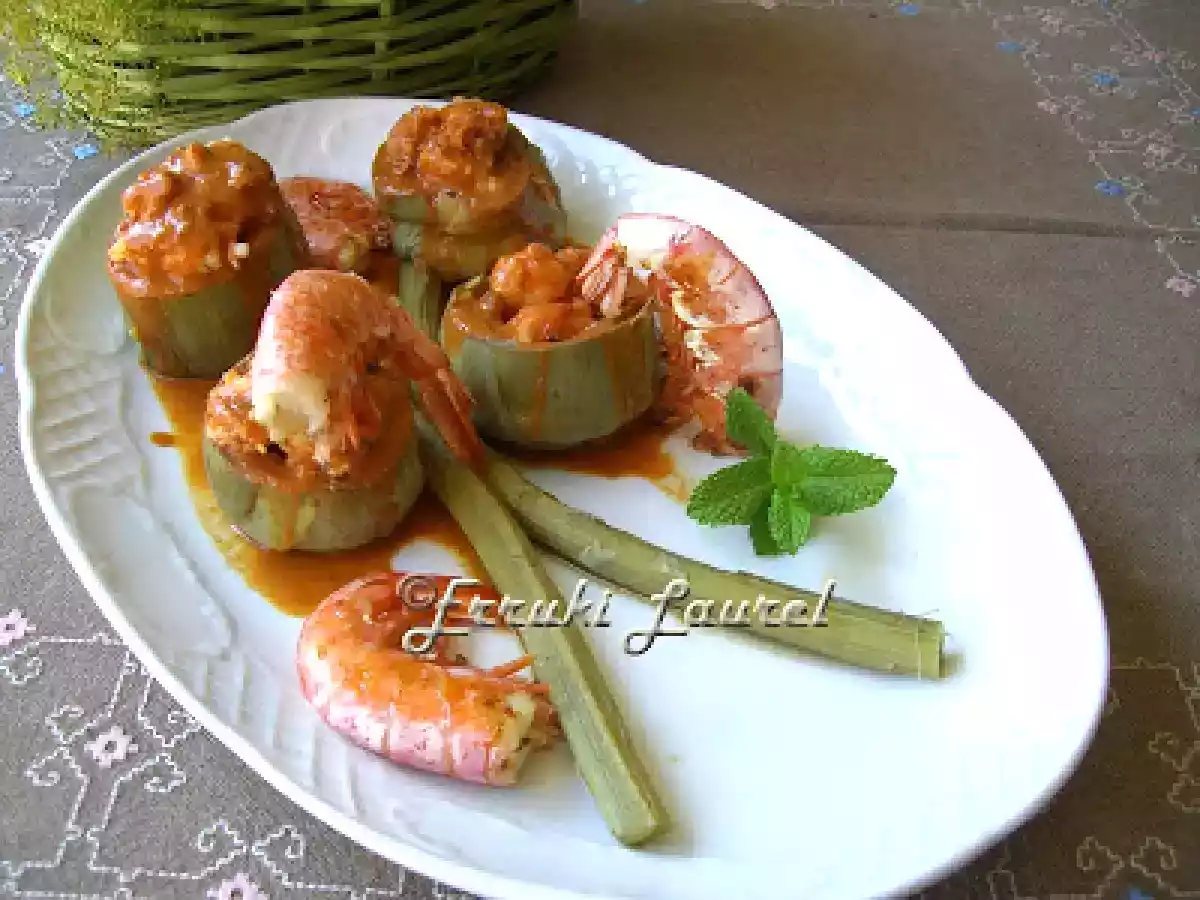 Alcachofas rellenas de gambas