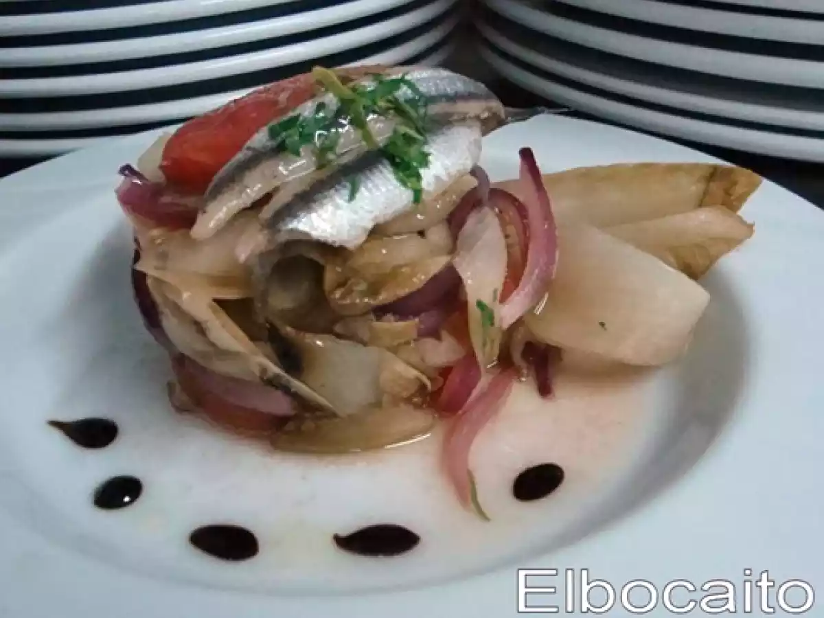 Aliño de endivias asadas con boquerones en vinagre