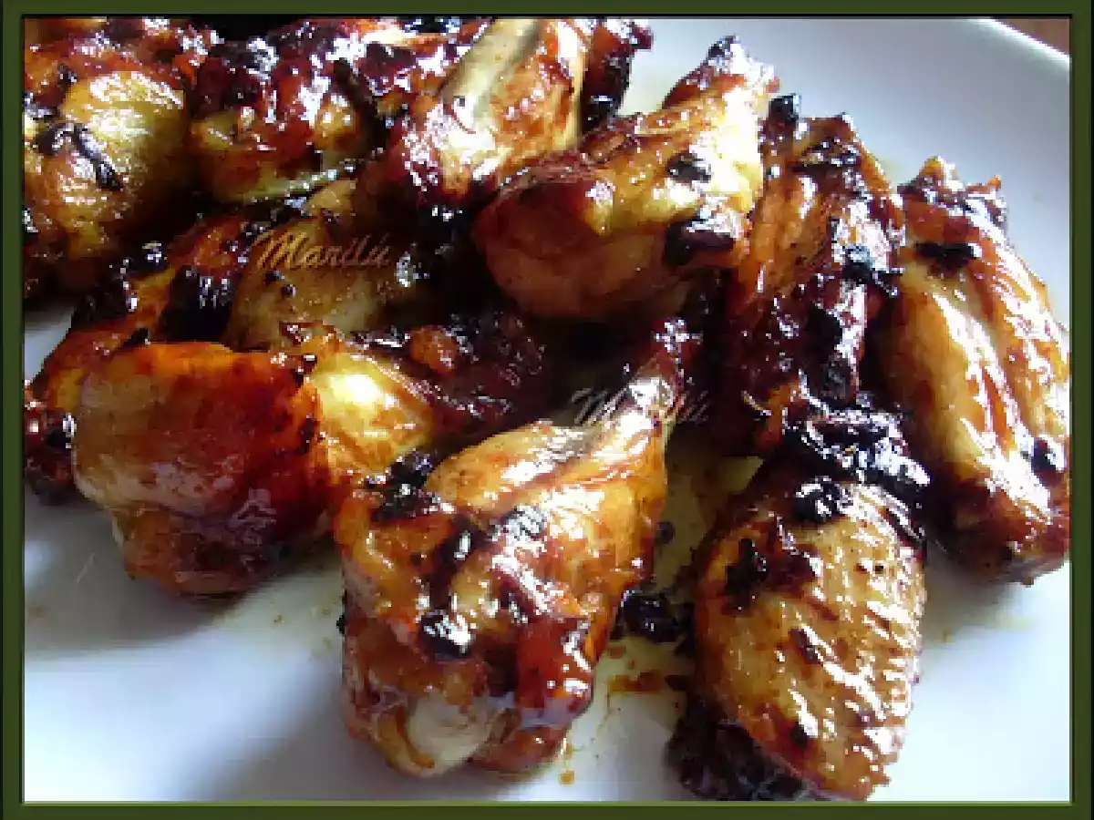 Alitas de pollo con miel y soja