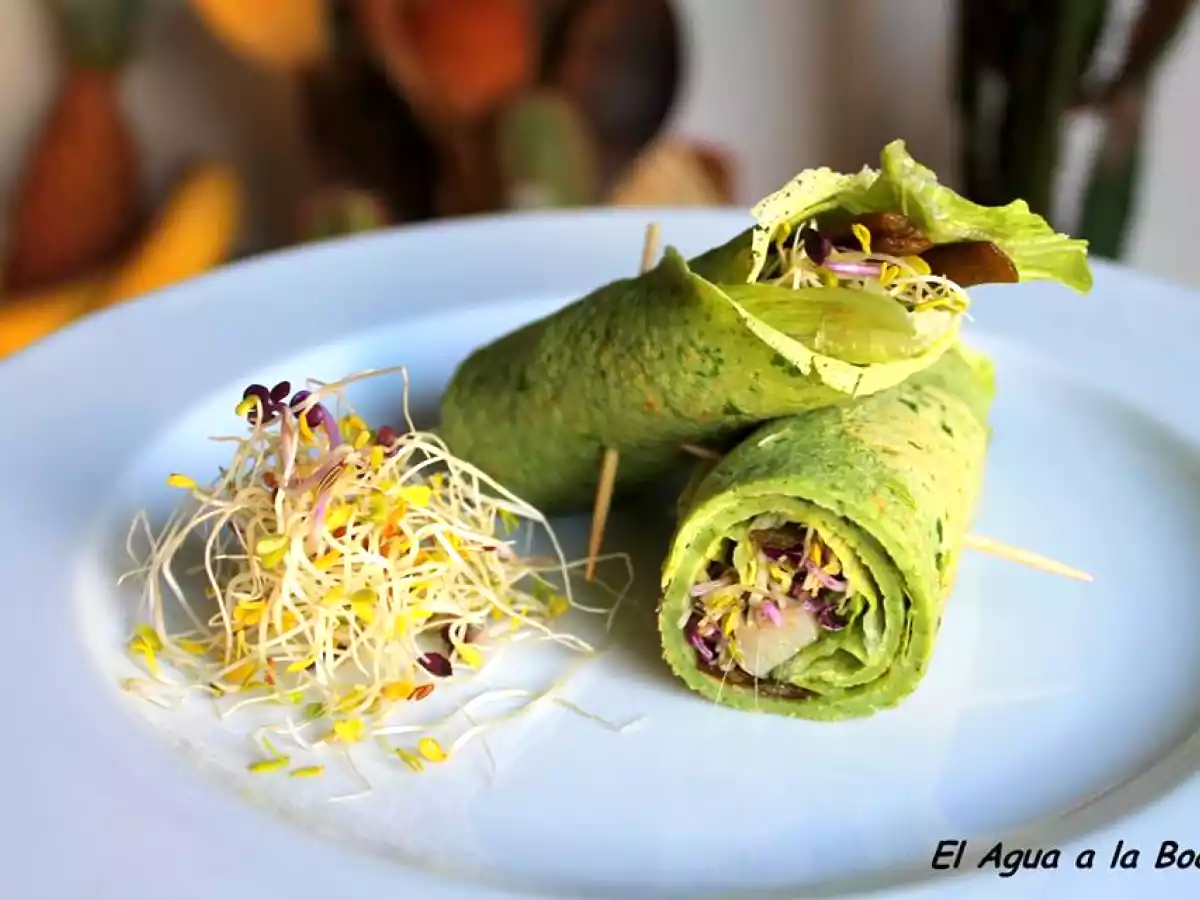 Arrollados de berros con pescado y algas