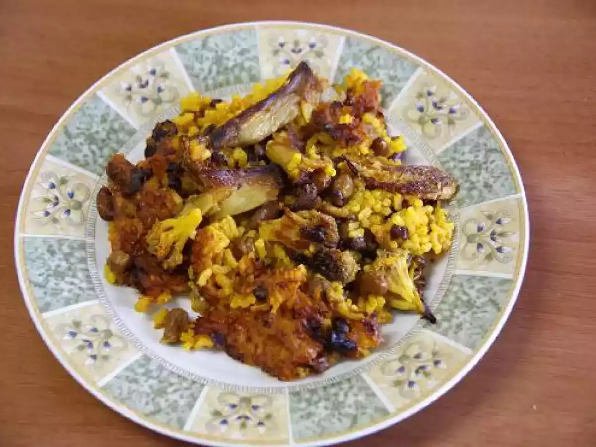Arroz al horno con legumbres y setas