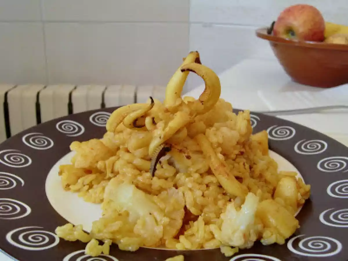 Arroz al horno con sepia y coliflor