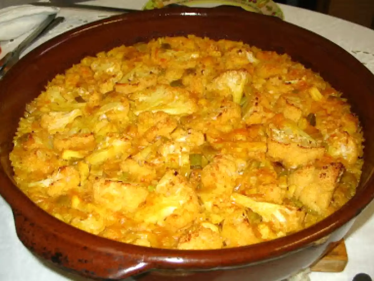 Arroz al horno de bacalao y coliflor