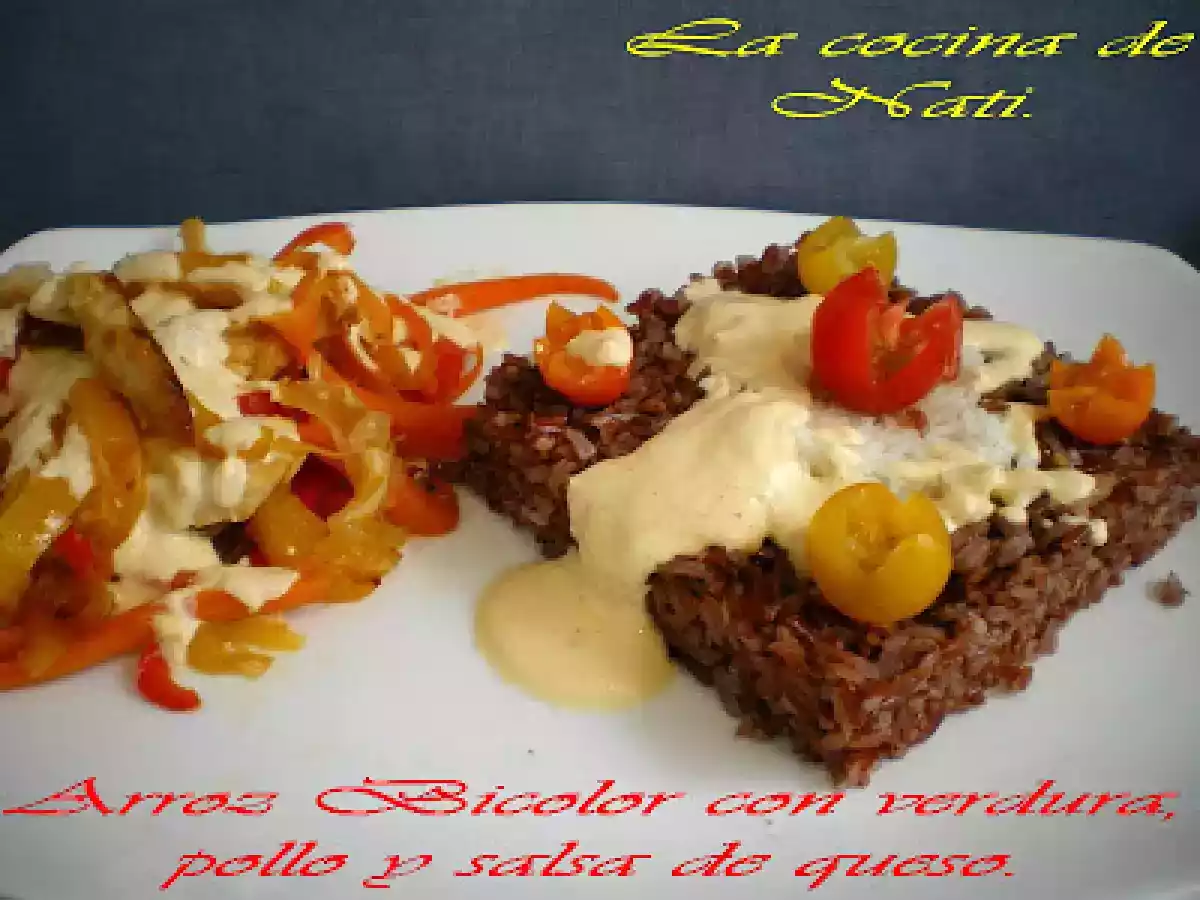 ARROZ BICOLOR CON VERDURAS, POLLO Y SALSA DE QUESO. - foto 3