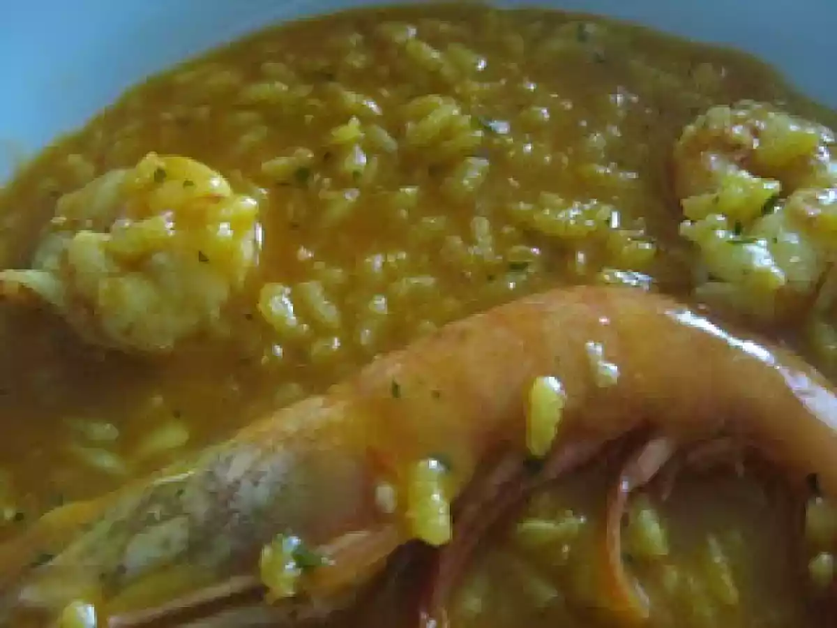 Arroz caldoso con gambones en Thermomix
