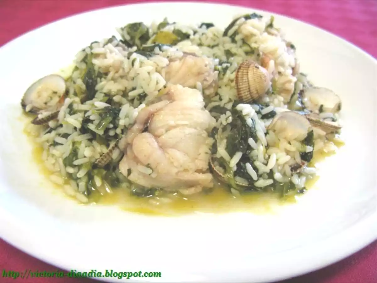 Arroz Caldoso con Rape, Grelos y Berberechos