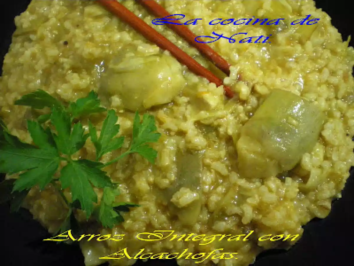 ARROZ CALDOSO INTEGRAL CON ALCACHOFAS. - foto 2
